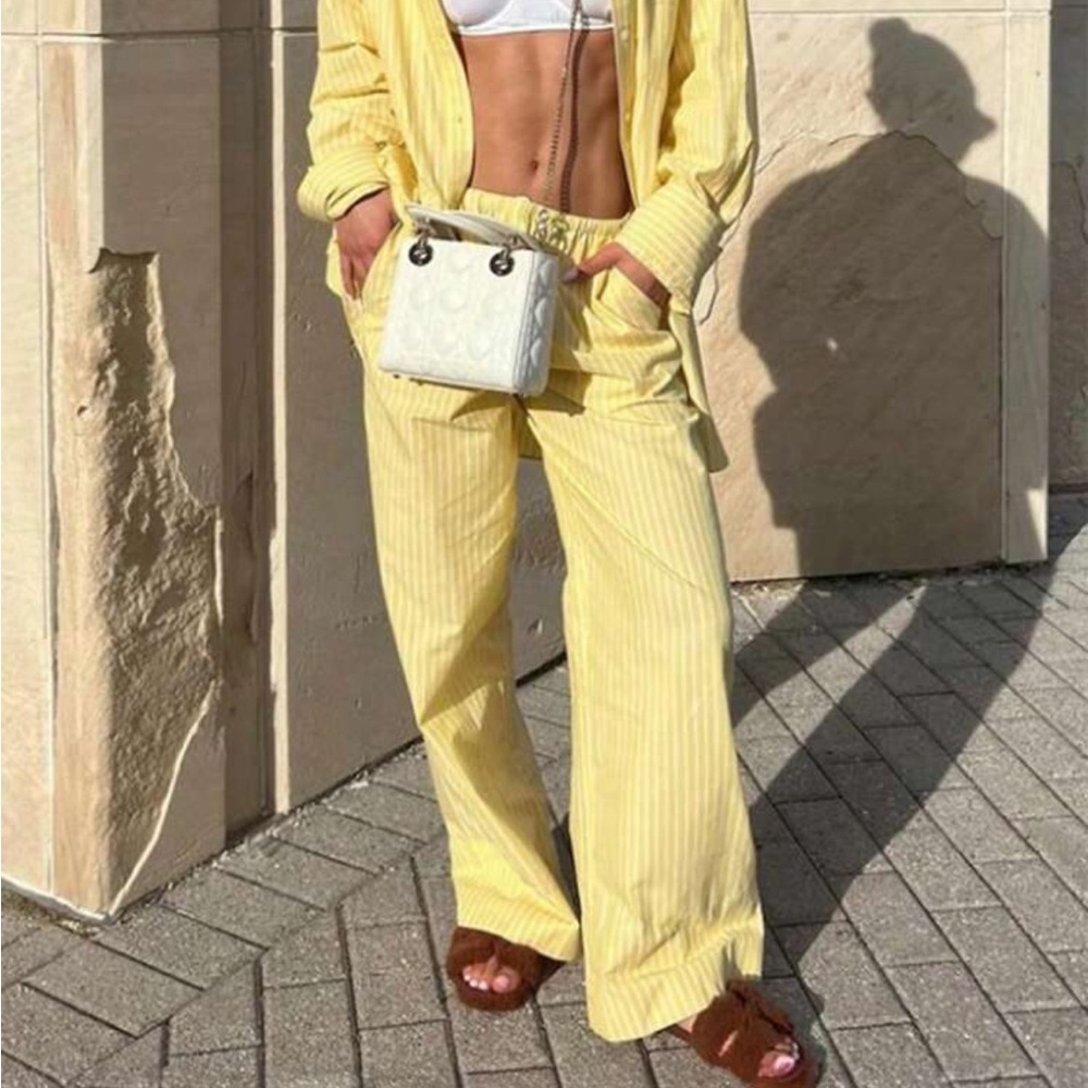 Yellow Striped Women's Matching Set